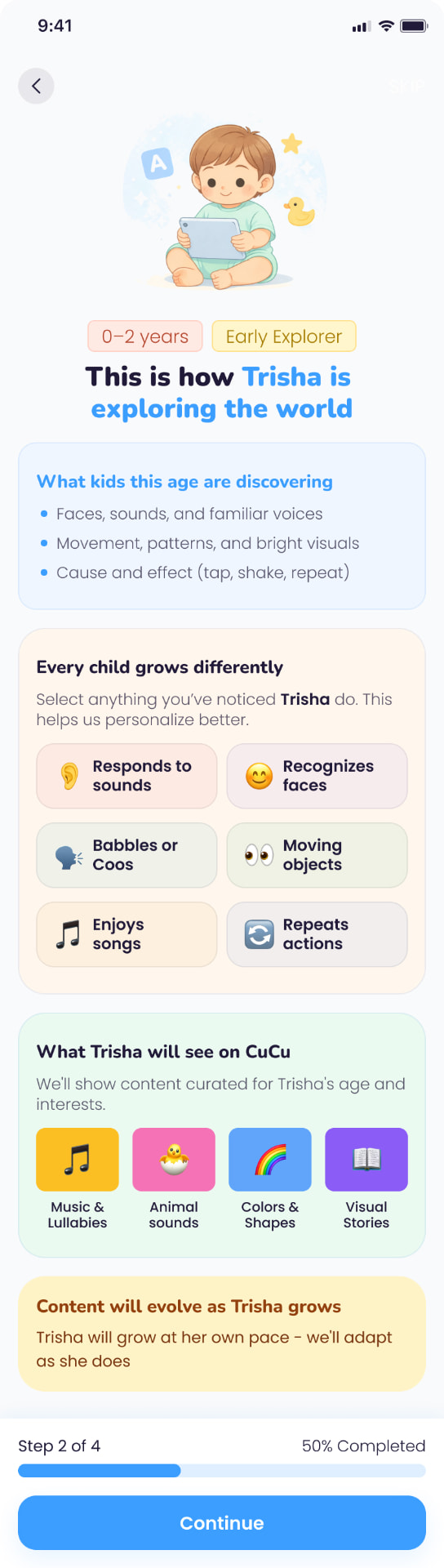 CuCu TV app screen — Personalised by age